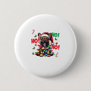 Grappige Franse Bulldog Kerstmis Santa Hat Lights Ronde Button 5,7 Cm