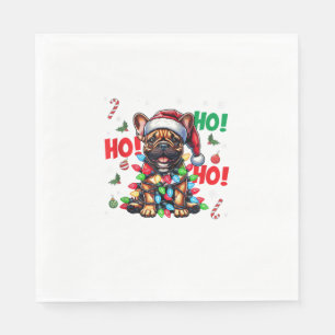 Grappige Franse Bulldog Kerstmis Santa Hat Lights Servet