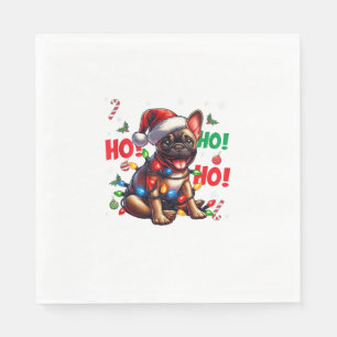 Grappige Franse Bulldog Kerstmis Santa Hat Lights Servet