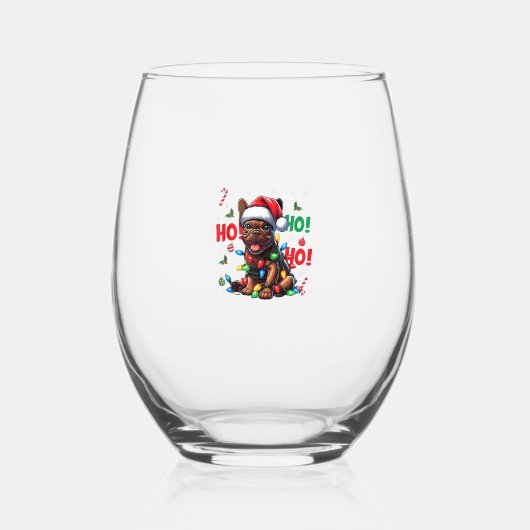 Grappige Franse Bulldog Kerstmis Santa Hat Lights  Wijnglas Zonder Voet (Voorkant)