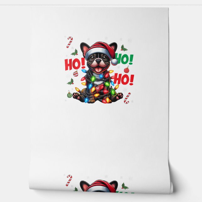 Grappige Franse Bulldog Kerstmis Santa Hoed Lichte Behang (Afrollen)