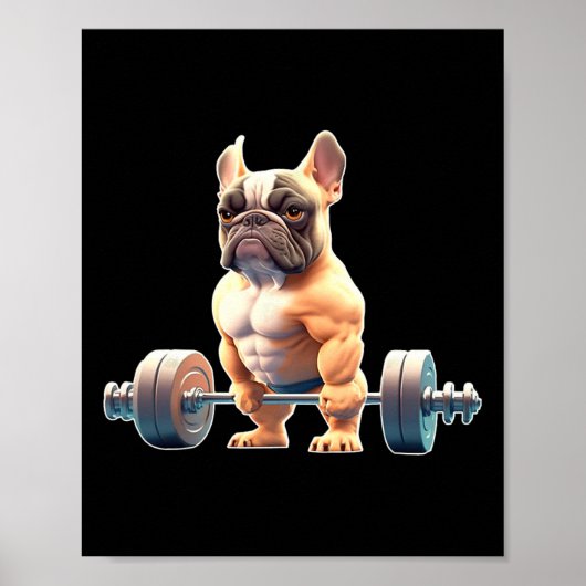 Grappige Franse Bulldog Krachttraining Gym Franse  Poster (Voorkant)