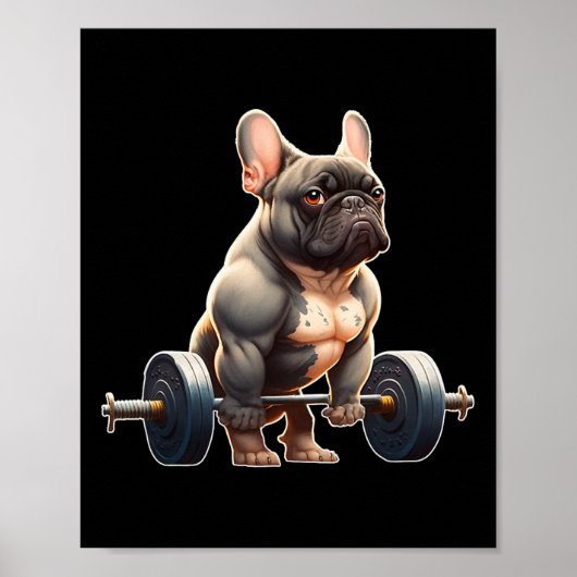 Grappige Franse Bulldog Krachttraining Gym Franse Poster (Voorkant)