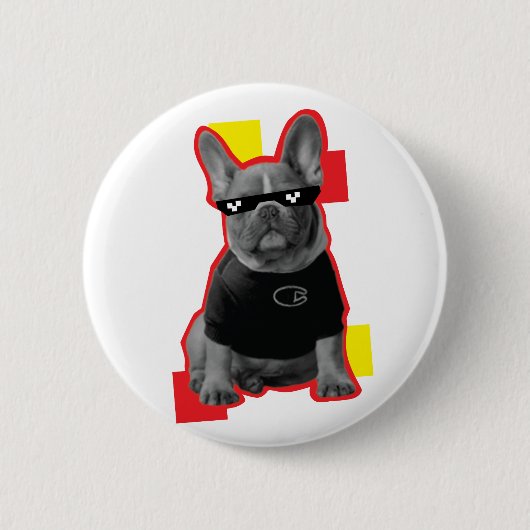 Grappige Franse Bulldog Met Pixel Zonnescherm Knop Ronde Button 5,7 Cm (Voorkant)