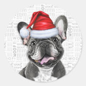 Grappige Franse Bulldog met Woof Art Kerstmis Ronde Sticker (Voorkant)