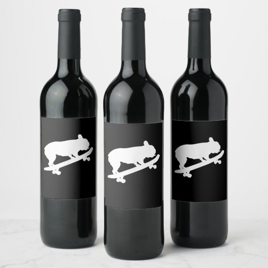 grappige franse bulldog op skateboardcadeau wijn etiket (Flessen)