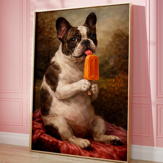 Grappige Franse Bulldog Popsicle Muurkunst Print