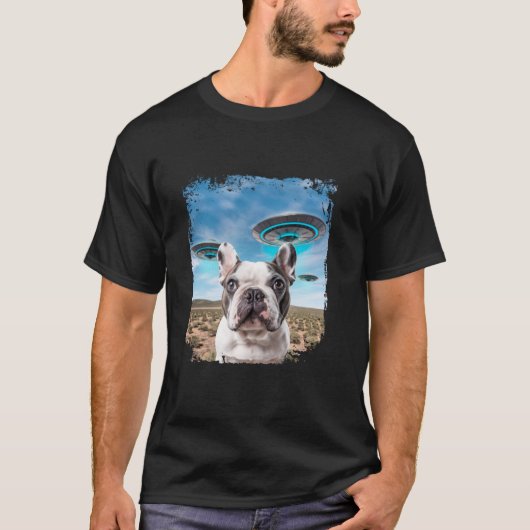 Grappige Franse Bulldog Selfie met buitenaardse UF T-shirt (Voorkant)