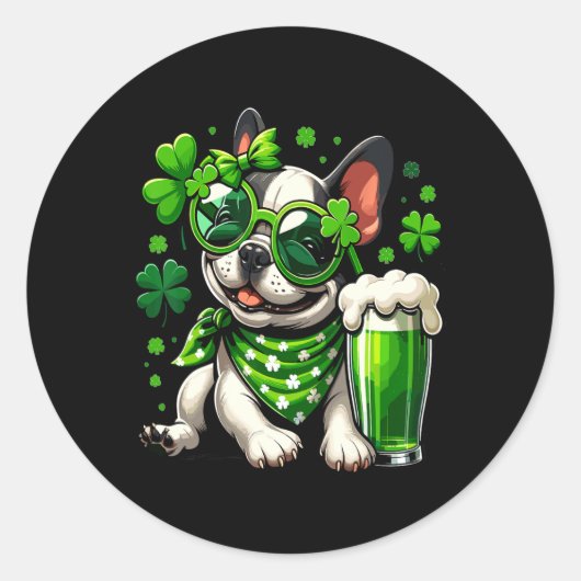 Grappige Franse Bulldog St. Patricks Ronde Sticker (Voorkant)