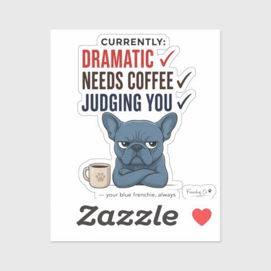 Grappige Franse Bulldog Sticker, Dramatische Frans Sticker (Vel)