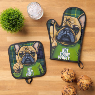 Grappige Franse Bulldog Stijlvol Plaid voor Honden Ovenwant & Pannenlap Set