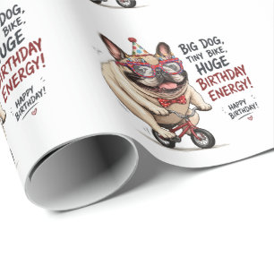 Grappige Franse Bulldog Verjaardag Fiets Feestje Cadeaupapier