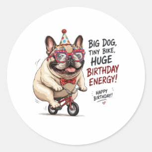 Grappige Franse Bulldog Verjaardagsfietsfeestje Ronde Sticker