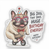 Grappige Franse Bulldog Verjaardagsfietsfeestje Sticker (Voorkant)