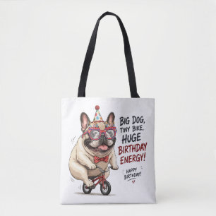 Grappige Franse Bulldog Verjaardagsfietsfeestje Tote Bag