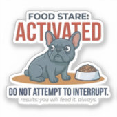 Grappige Franse Bulldog Voedsel Starende Geactivee Sticker (Voorkant)