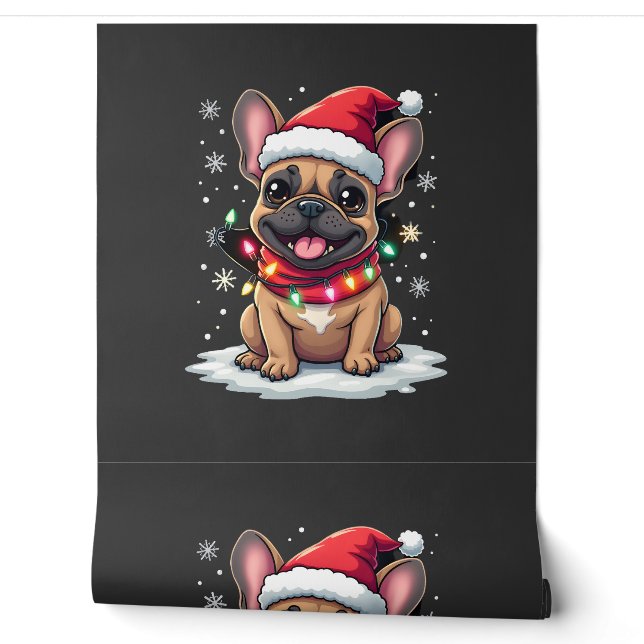 Grappige Franse Bulldoggen Kerstman Hoed Lichten S Behang (Afrollen)