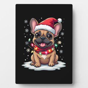 Grappige Franse Bulldoggen Kerstman Kersthoed Lich Fotoplaat