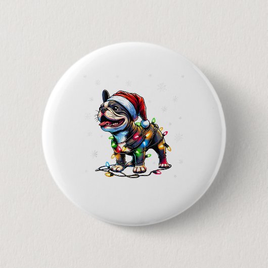 Grappige Franse Bulldogs Kerstmis Santa Hat Lights Ronde Button 5,7 Cm (Voorkant)
