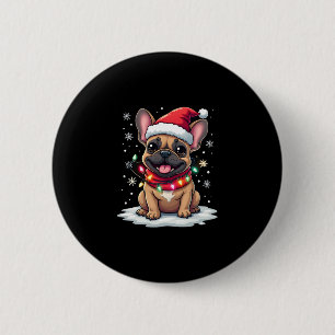 Grappige Franse Bulldogs Kerstmis Santa Hat Lights Ronde Button 5,7 Cm