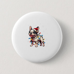 Grappige Franse Bulldogs Kerstmis Santa Hat Lights Ronde Button 5,7 Cm