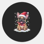 Grappige Franse Bulldogs Kerstmis Santa Hat Lights Ronde Sticker (Voorkant)