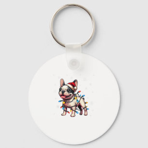 Grappige Franse Bulldogs Kerstmis Santa Hat Lights Sleutelhanger