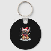 Grappige Franse Bulldogs Kerstmis Santa Hat Lights Sleutelhanger (Voorkant)