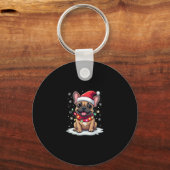 Grappige Franse Bulldogs Kerstmis Santa Hat Lights Sleutelhanger (Voorkant)