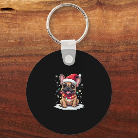 Grappige Franse Bulldogs Kerstmis Santa Hat Lights Sleutelhanger (Voorkant)