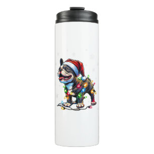 Grappige Franse Bulldogs Kerstmis Santa Hat Lights Thermosbeker