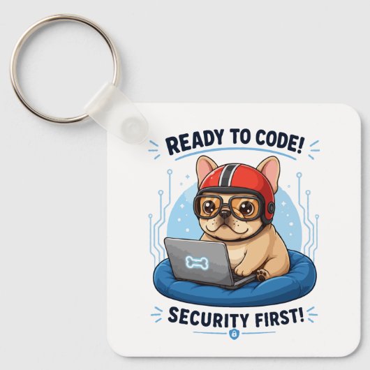 Grappige Franse Coder Cybersecurity Hond Sticker Sleutelhanger (Voorkant)