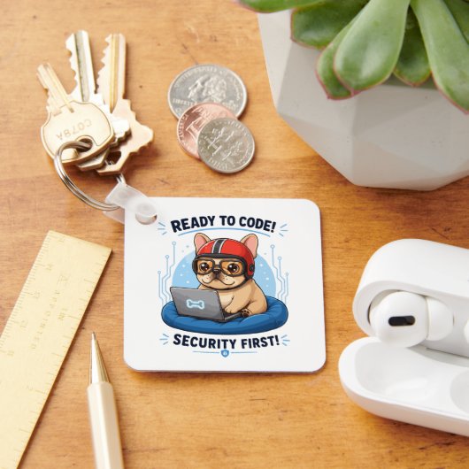 Grappige Franse Coder Cybersecurity Hond Sticker Sleutelhanger (Bureau)