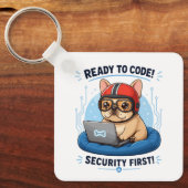 Grappige Franse Coder Cybersecurity Hond Sticker Sleutelhanger (Voorkant)