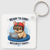 Grappige Franse Coder Cybersecurity Hond Sticker Sleutelhanger (Achterkant)