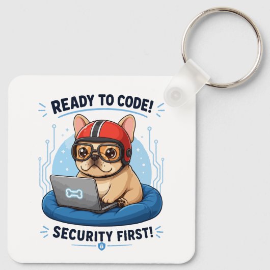 Grappige Franse Coder Cybersecurity Hond Sticker Sleutelhanger (Achterkant)