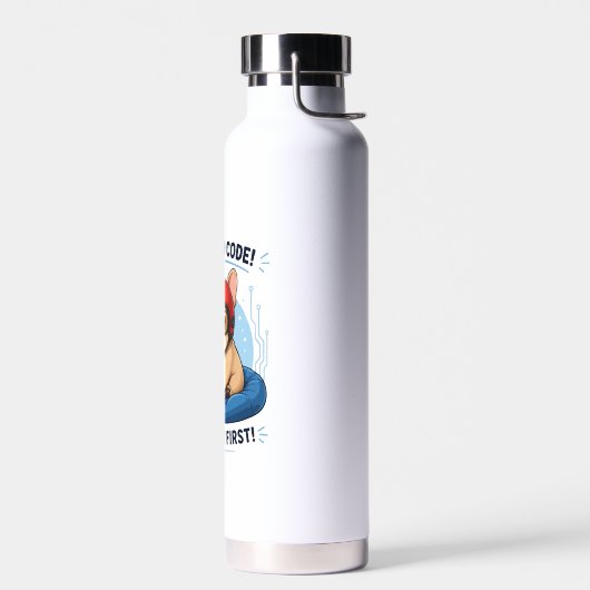 Grappige Franse Coder Cybersecurity Hond Sticker Waterfles (Links)