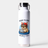 Grappige Franse Coder Cybersecurity Hond Sticker Waterfles (Voorkant)
