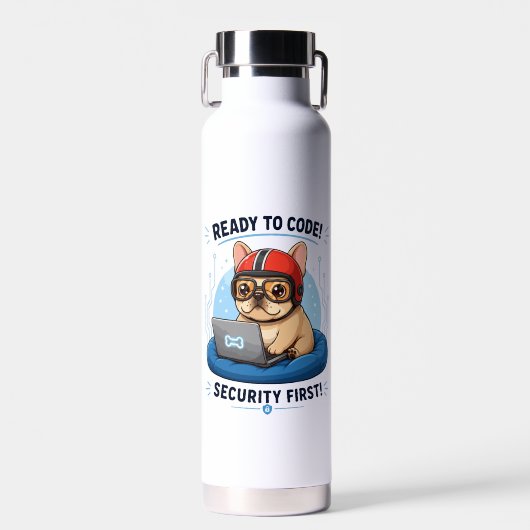 Grappige Franse Coder Cybersecurity Hond Sticker Waterfles (Voorkant)