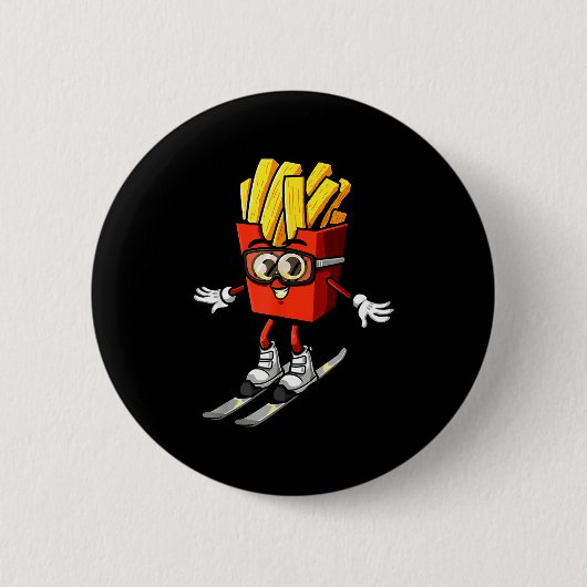 Grappige franse frites ski aardappel frites skien ronde button 5,7 cm (Voorkant)