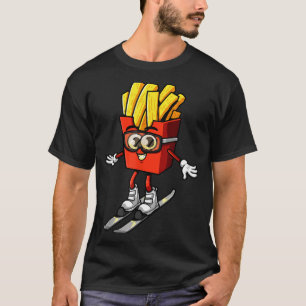 Grappige franse friteski aardappel frites skiën in t-shirt