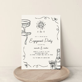 Grappige Franse Fun Hand Drawn Engagement Party Kaart
