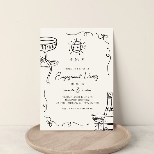 Grappige Franse Fun Hand Drawn Engagement Party Kaart