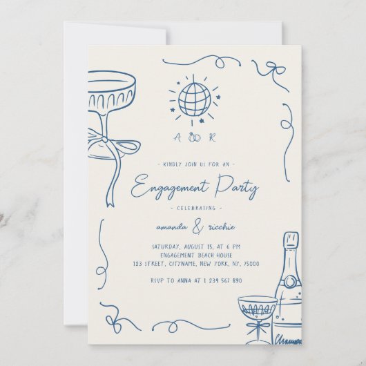 Grappige Franse Fun Hand Drawn Engagement Party Kaart (Voorkant)