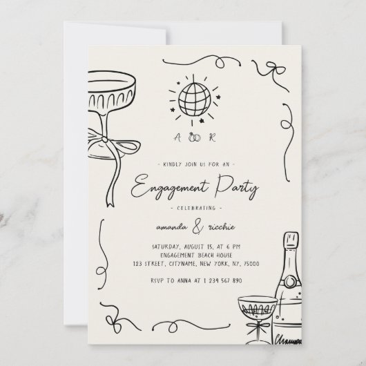 Grappige Franse Fun Hand Drawn Engagement Party Kaart (Voorkant)