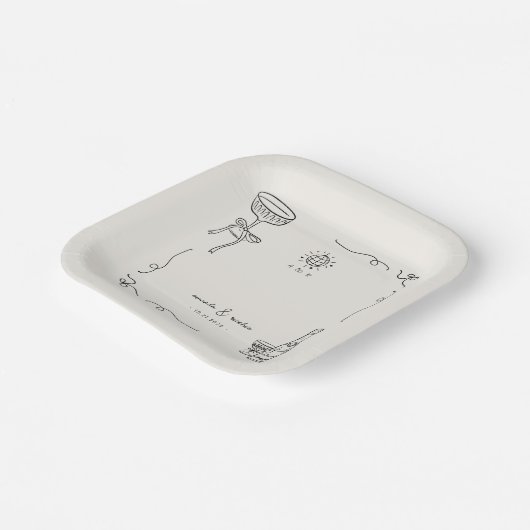 Grappige Franse Fun Hand Drawn Engagement Party Papieren Bordje (Gebogen)