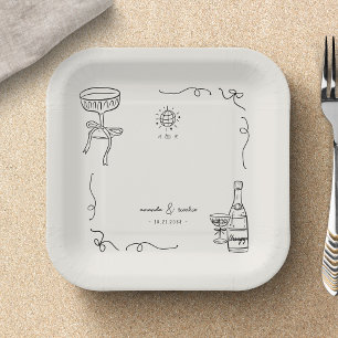 Grappige Franse Fun Hand Drawn Engagement Party Papieren Bordje