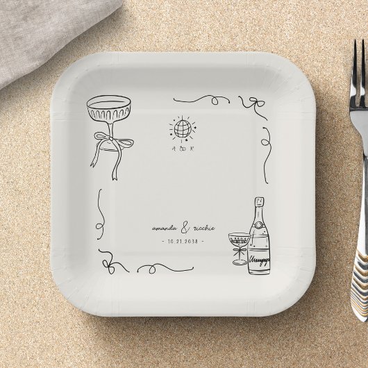 Grappige Franse Fun Hand Drawn Engagement Party Papieren Bordje