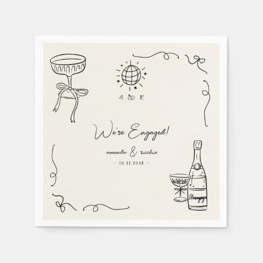 Grappige Franse Fun Hand Drawn Engagement Party Servet (Voorkant)