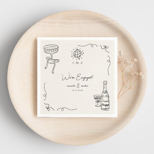 Grappige Franse Fun Hand Drawn Engagement Party Servet